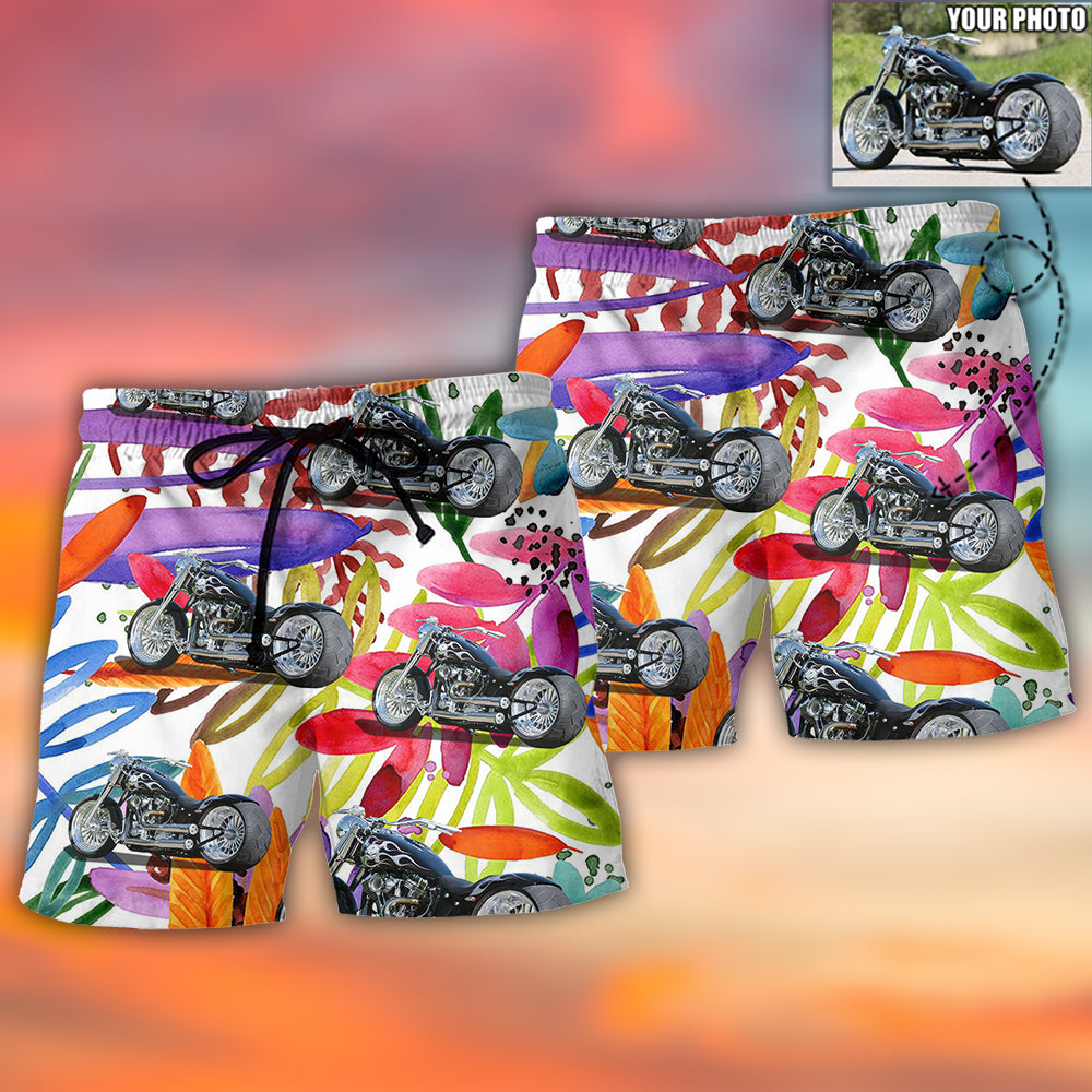 Motorcycle Sweet Cool Style Personalized Photo Beach Shorts Design View For Summer Events And Coastal Getaways