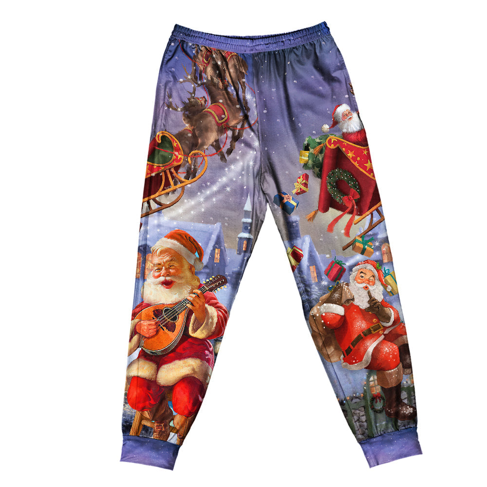 Playful Santa Christmas Short Sleeve Pajamas Set For Holiday Travel And Comfortable Home Wear