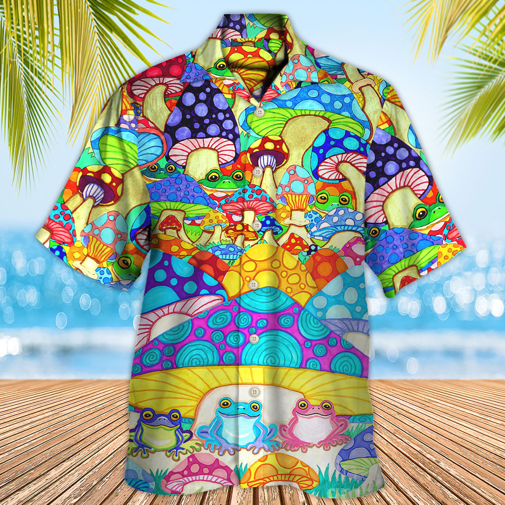 Bohemian Colorful Frog Mushroom Peace Hawaiian Shirt For Summer Events And Casual Outdoor Wear