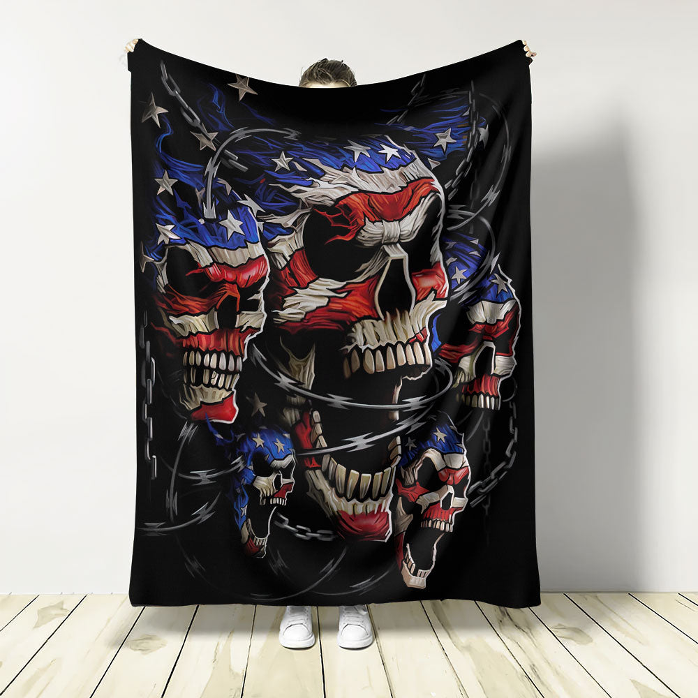 Skull Love America Forever Flannel Blanket For Cozy Bedroom Sofa Decor