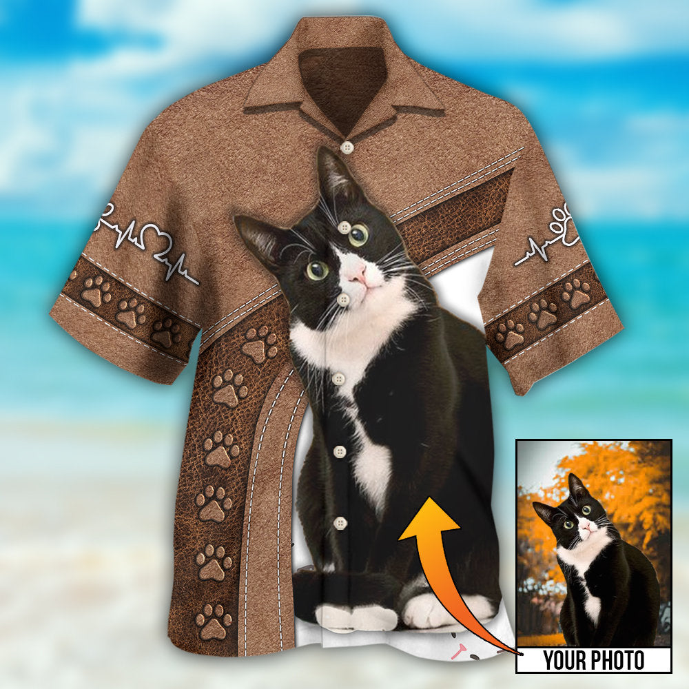 Black Cat Friend Custom Photo Hawaiian Shirt Design View For Casual Summer Styling