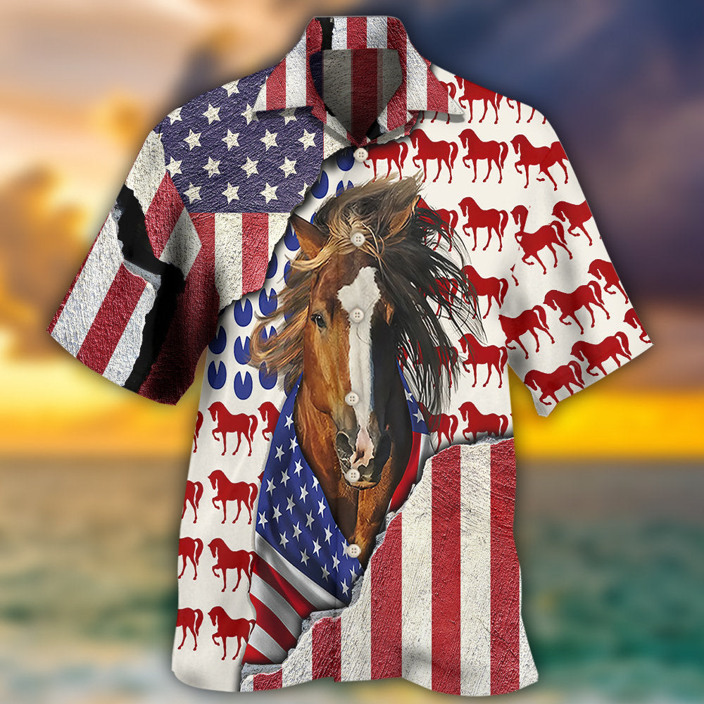Patriotic Horse American Flag Hawaiian Shirt Design View For Resort Travel And Thoughtful Gifting