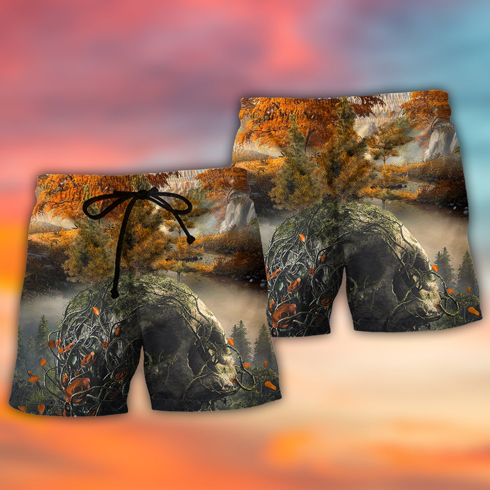 Skull Forest Hiking Camping Lover Beach Shorts Print Detail For Beach Activities And Vacation Wear