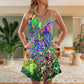 Hippie Funny Octopus Music Love V-Neck Sleeveless Cami Dress For Festivals Travel And Relaxed Casual Summer Wear