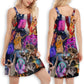 Cat Patriotic Celebration Rocker Happy V-Neck Sleeveless Cami Dress For Music Festivals And Casual Summer Wear