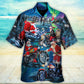 Christmas Santa Biker Driving Hawaiian Shirt Artwork Detail For Resort Trips And Outdoor Activities
