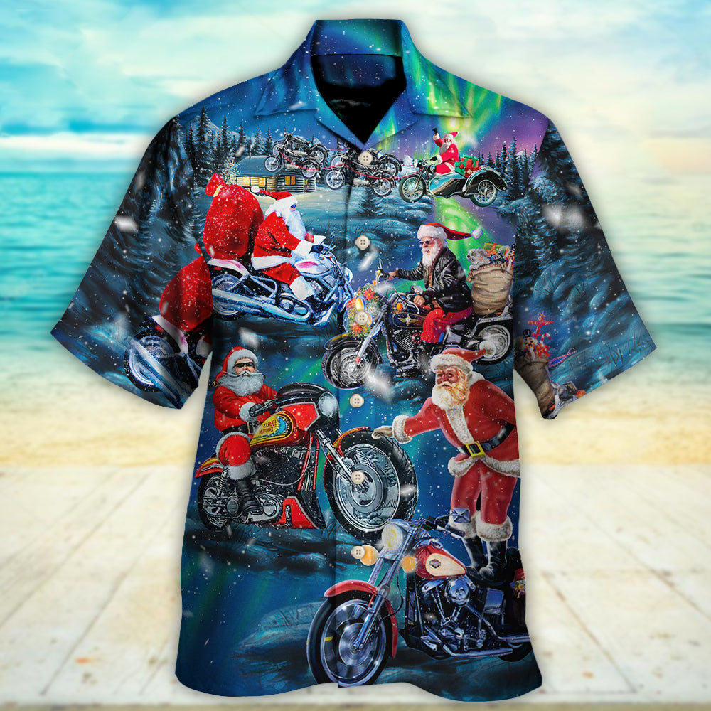 Christmas Santa Biker Driving Hawaiian Shirt Artwork Detail For Resort Trips And Outdoor Activities