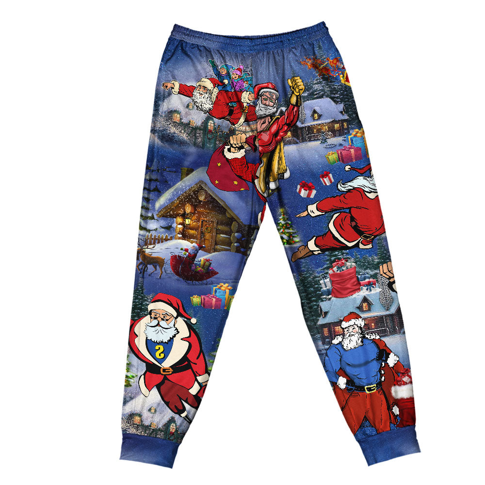 Flying Santa Christmas Short Sleeve Pajamas Set For Christmas Sleepwear And Family Lounging