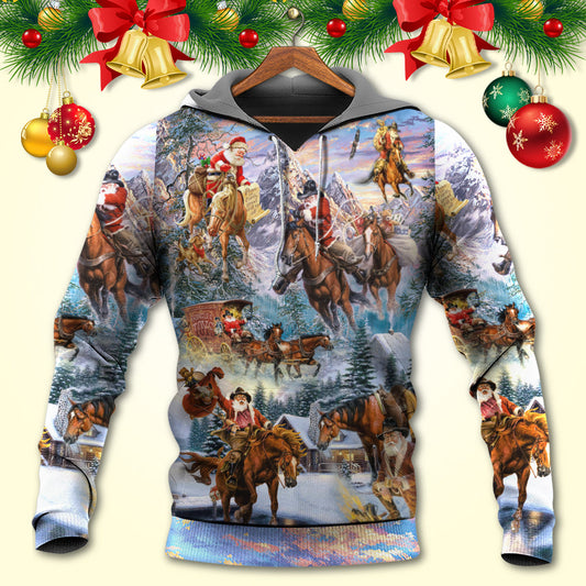 Santa Riding Horse Winter Hoodie For Christmas Events Holiday Travel And Comfortable Casual Outfits