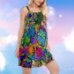 Hippie Alien Frogs Tie Dye V-Neck Sleeveless Cami Dress For Boho Festivals And Relaxed Summer Style