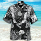 Dragon Snorting Fire Gothic Nautical Compass Baroque Hawaiian Shirt Artwork Detail For Tropical Trips And Casual Outings