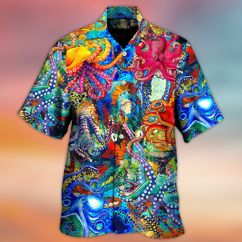 Colorful Octopus Hawaiian Shirt For Coastal Adventures And Warm Weather Wear