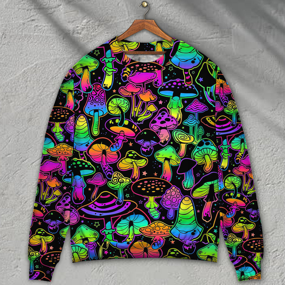 Neon Magic Mushroom Sweater For Psychedelic Art Fans Outdoor Events And Distinctive Gifts