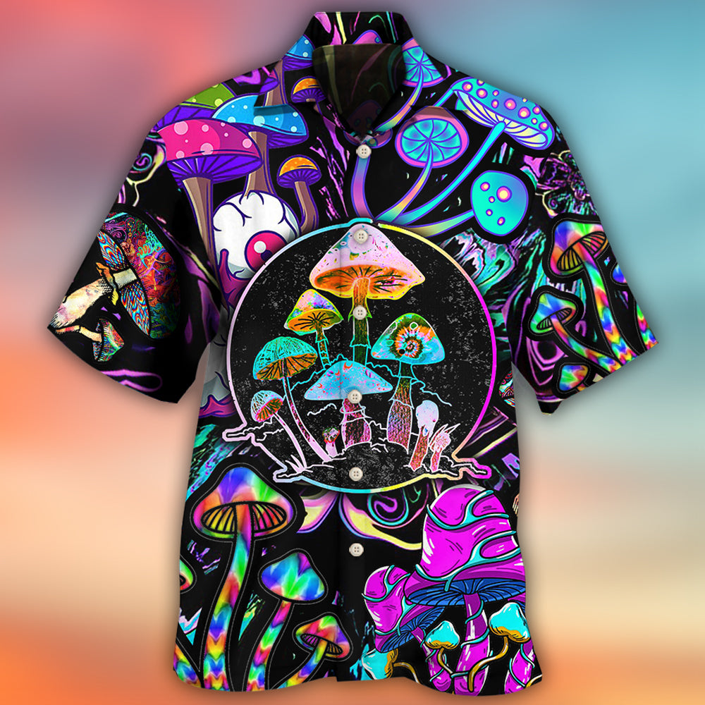 Bohemian Colorful Neon Mushroom Psychedelic Hawaiian Shirt For Poolside Relaxation And Sunny Getaways