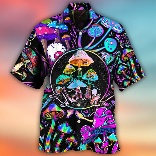 Bohemian Colorful Neon Mushroom Psychedelic Hawaiian Shirt For Poolside Relaxation And Sunny Getaways