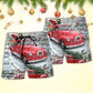 Santa Red Truck Christmas Beach Shorts Pattern Detail For Summer Adventures And Comfortable Daily Wear