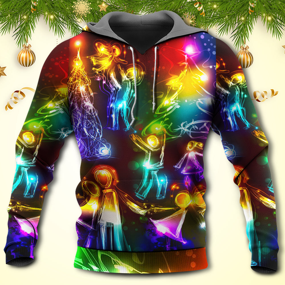 Happy Neon Christmas Family Love Tree Light Hoodie For Seasonal Parties Casual Wear And Thoughtful Holiday Gifts