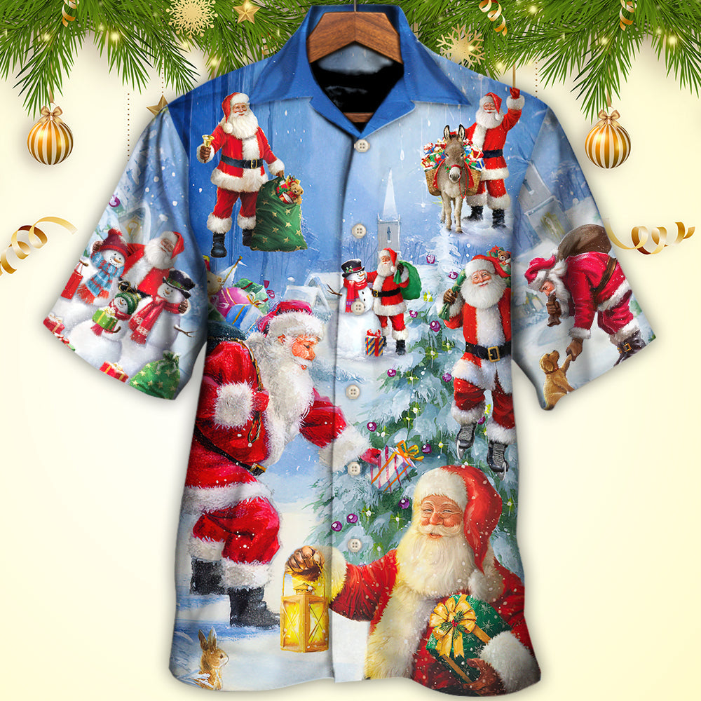 Christmas Santa Hawaiian Shirt Summer Design Detail For Island Holidays