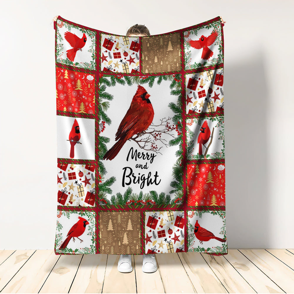 Cardinal Christmas Merry And Bright Flannel Blanket For Cozy Bedroom Sofa Decor