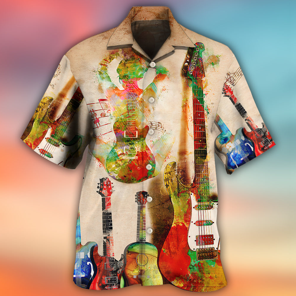 Abstract Colorful Guitar Music Hawaiian Shirt Pattern Detail For Weekend Trips
