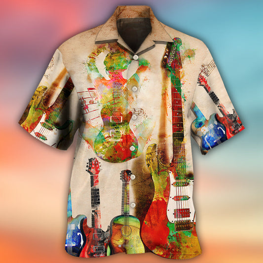 Abstract Colorful Guitar Music Hawaiian Shirt Pattern Detail For Weekend Trips