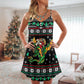 Christmas Santa And Dragon V-Neck Sleeveless Cami Dress For Vacations And Casual Warm Weather Wear