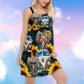 Hippie Elephant Camping Adventure V-Neck Sleeveless Cami Dress For Beach Travel And Free Spirited Outfits