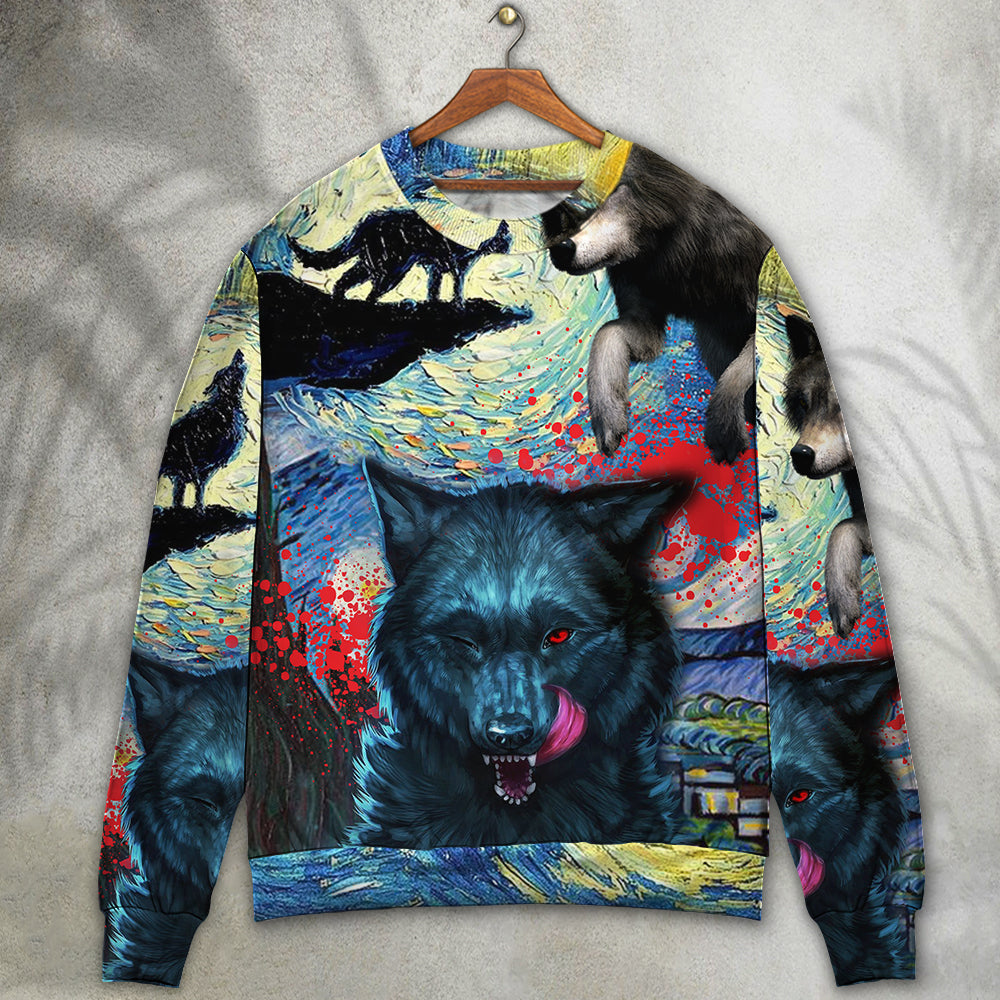 Halloween Black Wolf Starry Night Sweater For Fantasy Fans Casual Outings And Weekend Adventures
