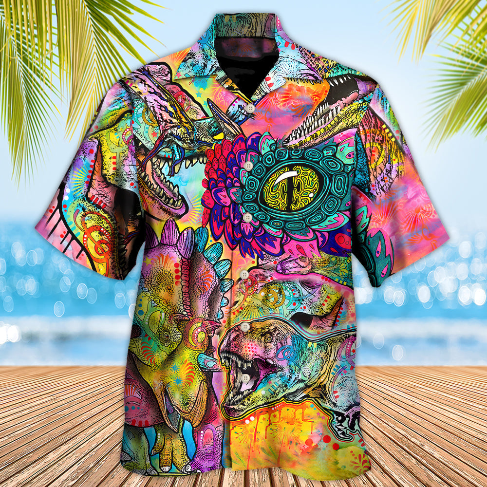 Dinosaur Psychedelic Peers Hawaiian Shirt For Summer Events And Casual Outdoor Wear