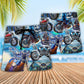 Coastal Blue Motorcycle Beach Shorts Pattern Detail For Tropical Escapes And Easy Warm Weather Wear