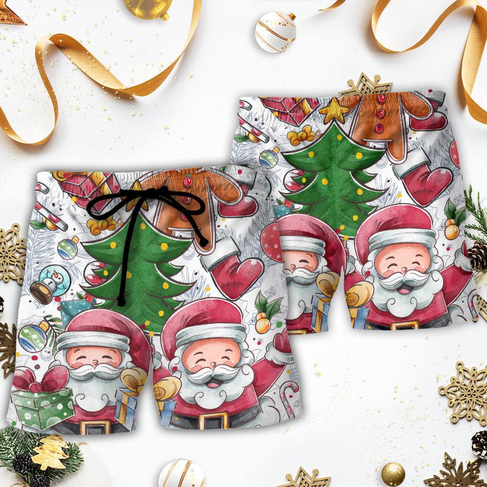Christmas Santa Snowman Gingerbread Cute Beach Shorts Pattern View For Relaxed Vacation Styling