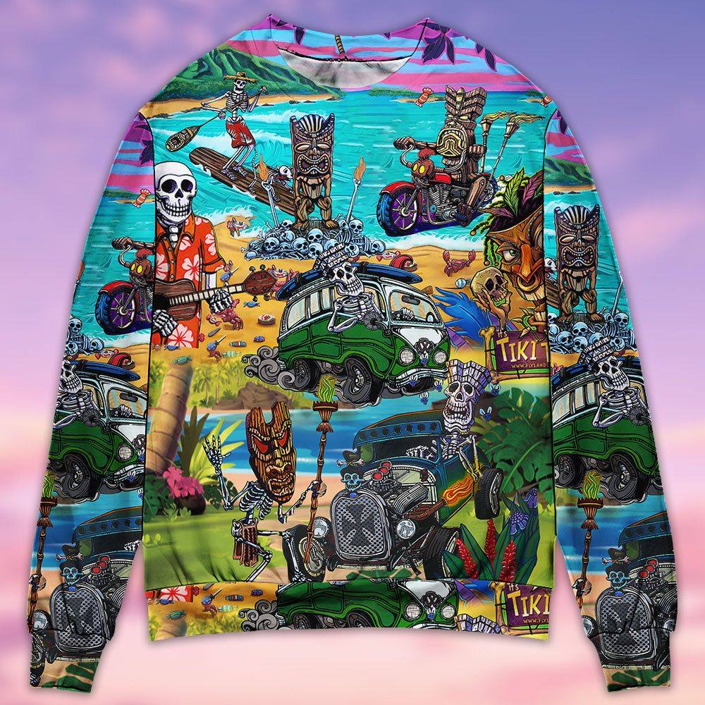 Skull And Tiki Summer Vibe Sweater For Bold Streetwear Travel And Relaxed Everyday Styling