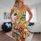 Funny Cat Lover Colorful Painting V-Neck Sleeveless Cami Dress For Vacations And Casual Warm Weather Wear
