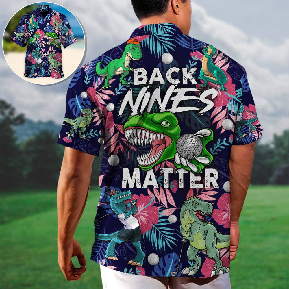 Tropical Funny Golf Dinosaur Hawaiian Shirt For Resort Trips, Coastal Parties, And Warm Weather Style