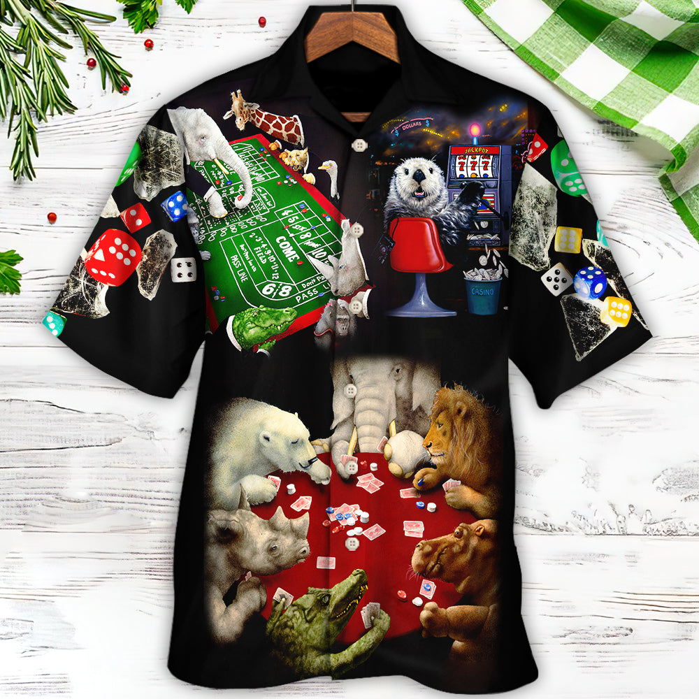 Casino Animals Gathered Craps Table Hawaiian Shirt Print Closeup For Summer Travel