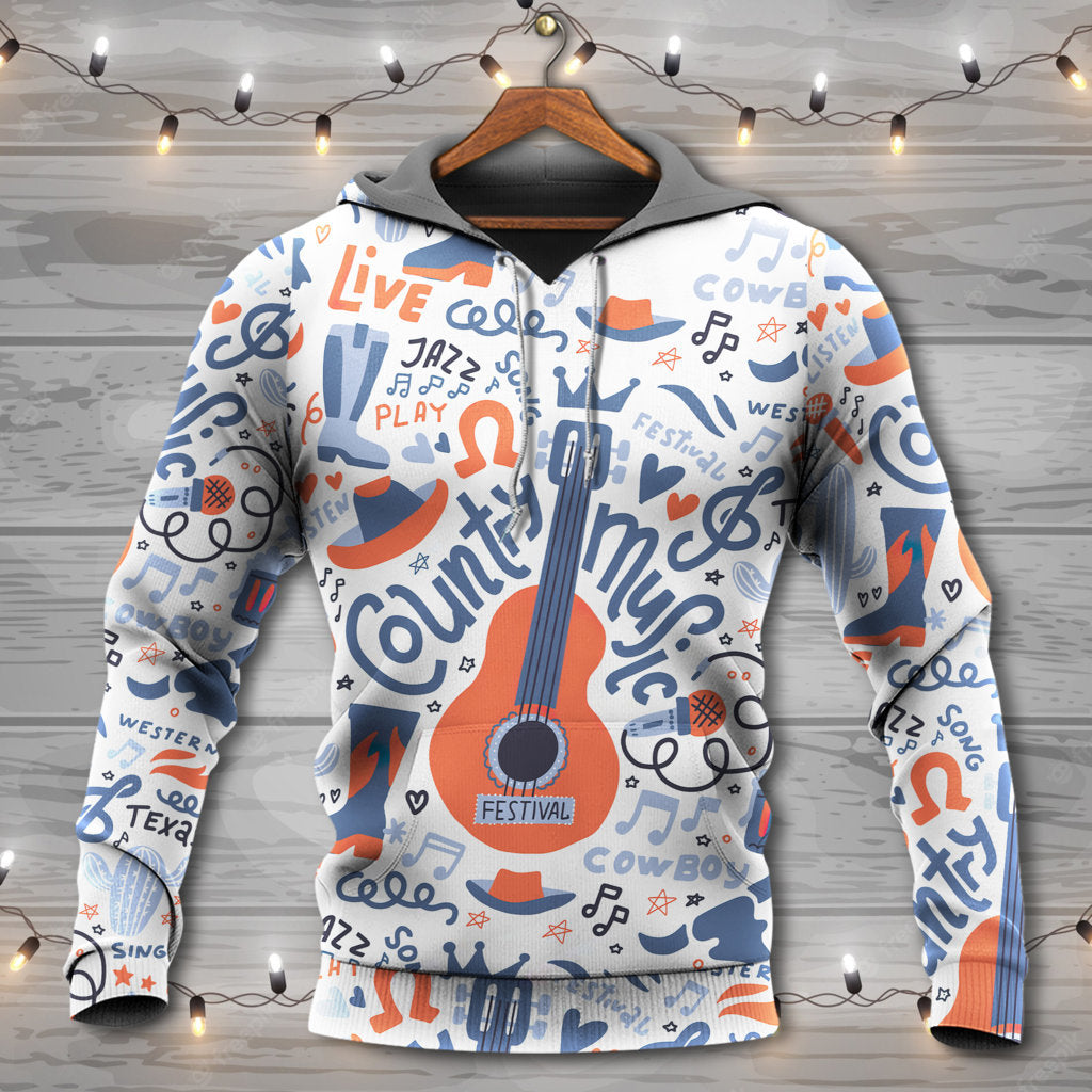 Guitar Country Music Festival Hoodie For Music Lovers Concert Outings Travel And Everyday Streetwear