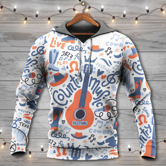 Guitar Country Music Festival Hoodie For Music Lovers Concert Outings Travel And Everyday Streetwear