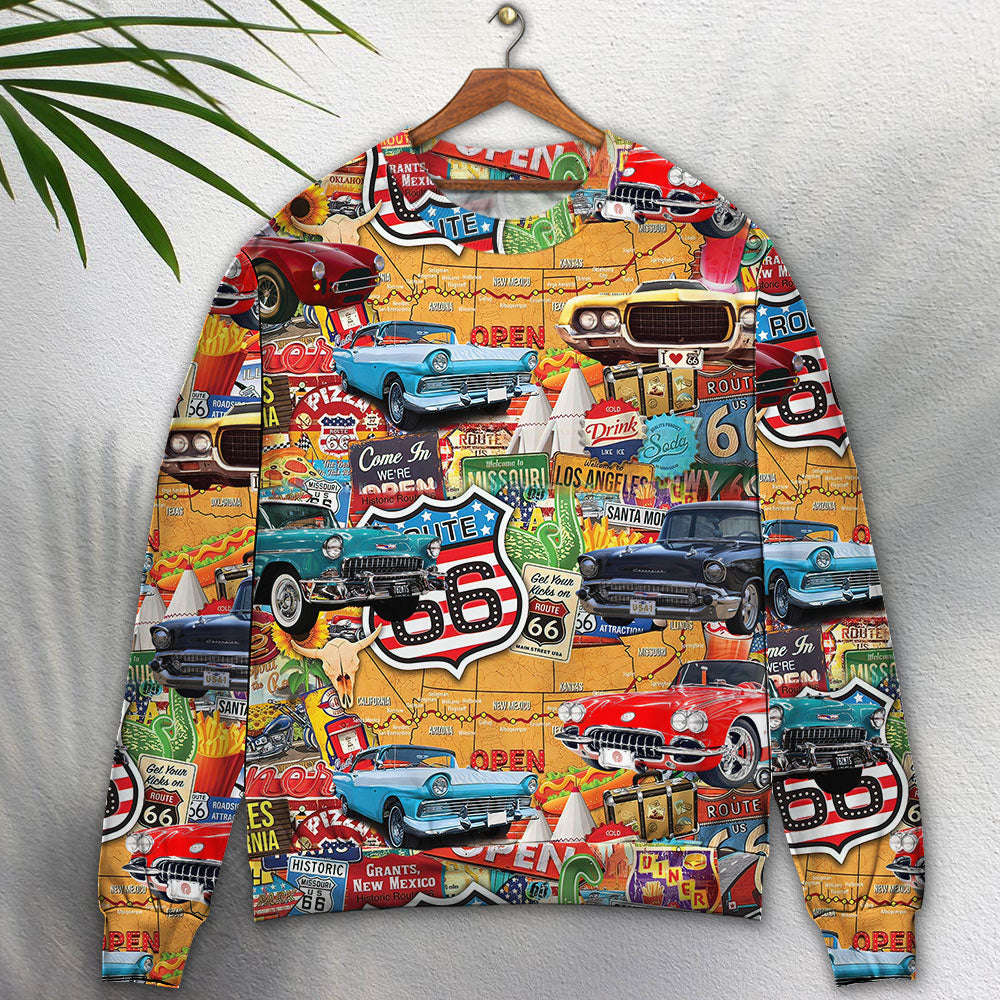 Vintage Highway Road Trip Sweater For Automotive Fans Travel Events And Relaxed Casual Wear