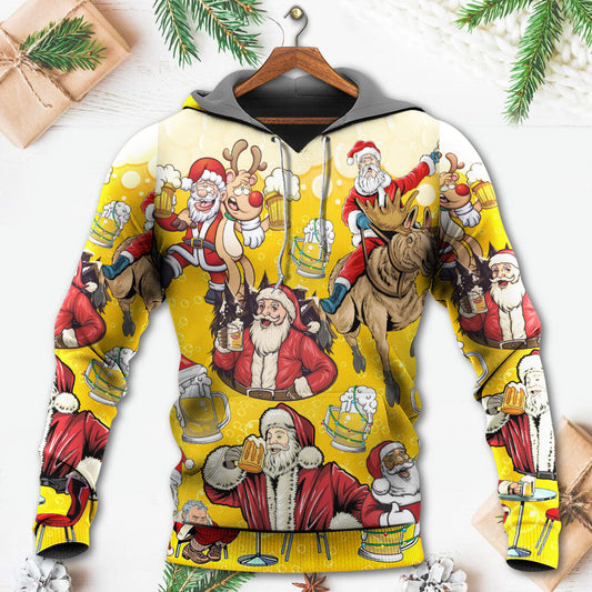 Funny Beer Santa Holiday Hoodie For Christmas Events Holiday Travel And Comfortable Casual Outfits