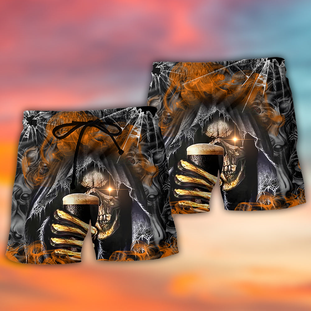 Skull Dark Drinking Orange Smoke Beach Shorts For Beach Trips And Relaxed Vacation Styling