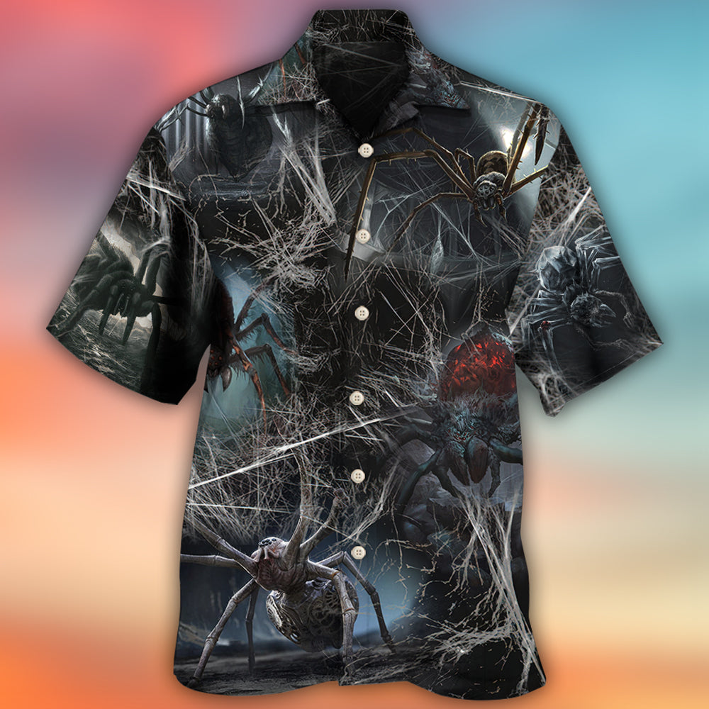 Halloween Spooky Dark Spider Hawaiian Shirt Pattern Detail For Beach Days