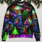 Christmas Neon Tree And Snowman Sweater For Festive Family Events Casual Wear And Holiday Gift Giving