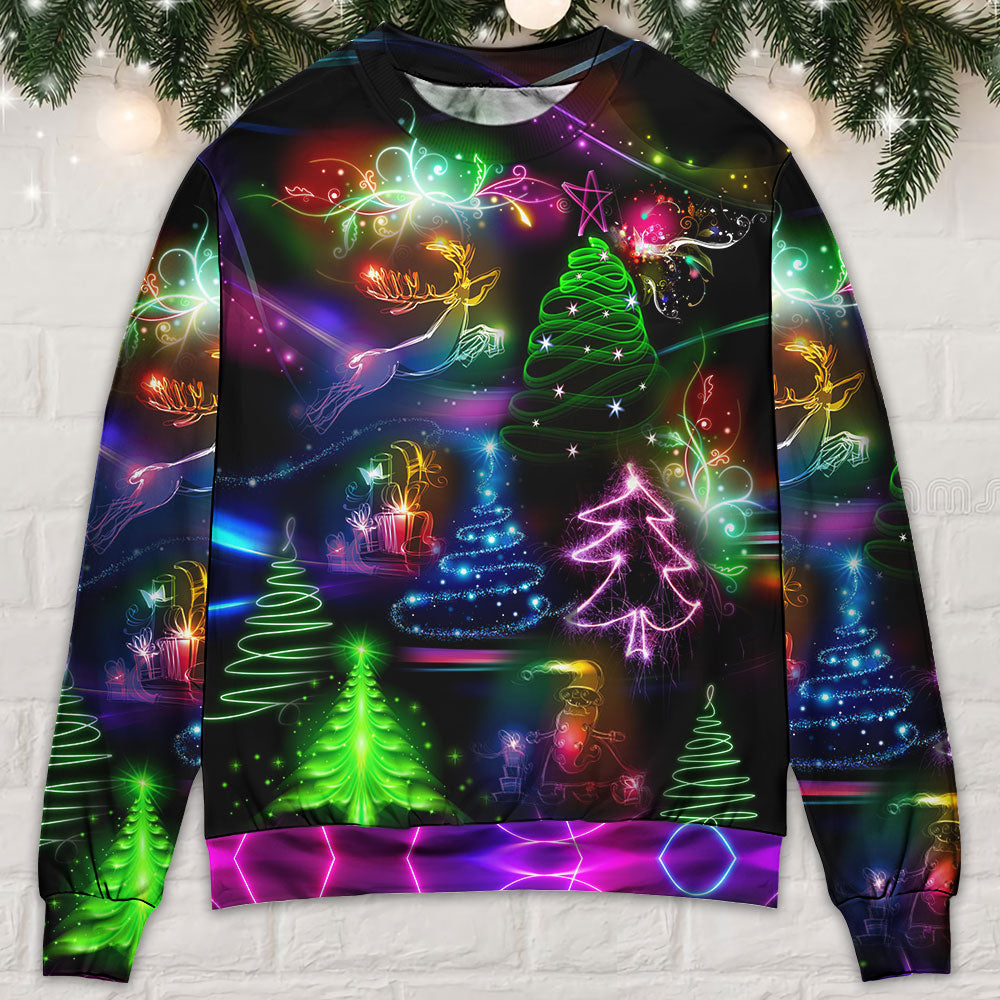 Christmas Neon Tree And Snowman Sweater For Festive Family Events Casual Wear And Holiday Gift Giving