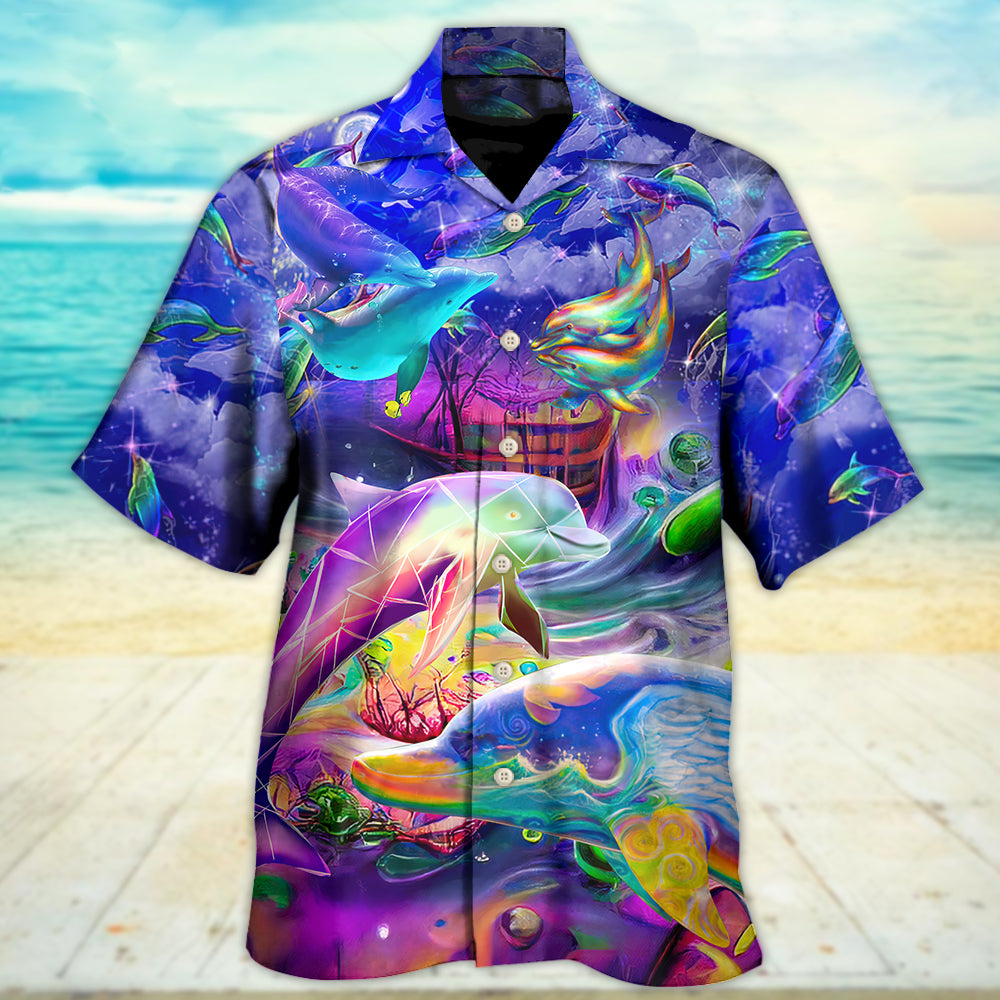 Rainbow Dolphin Jumping New Hawaiian Shirt Design Detail For Sunny Adventures And Casual Wear