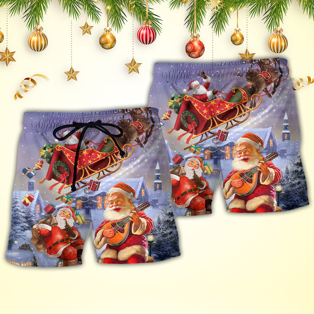 Christmas Santa Funny Beach Shorts Design View For Comfortable Resort And Beach Styling