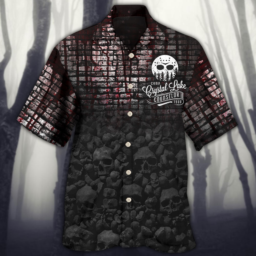 Retro Halloween Summer Camp Horror Counselor Hawaiian Shirt For Coastal Adventures And Warm Weather Wear