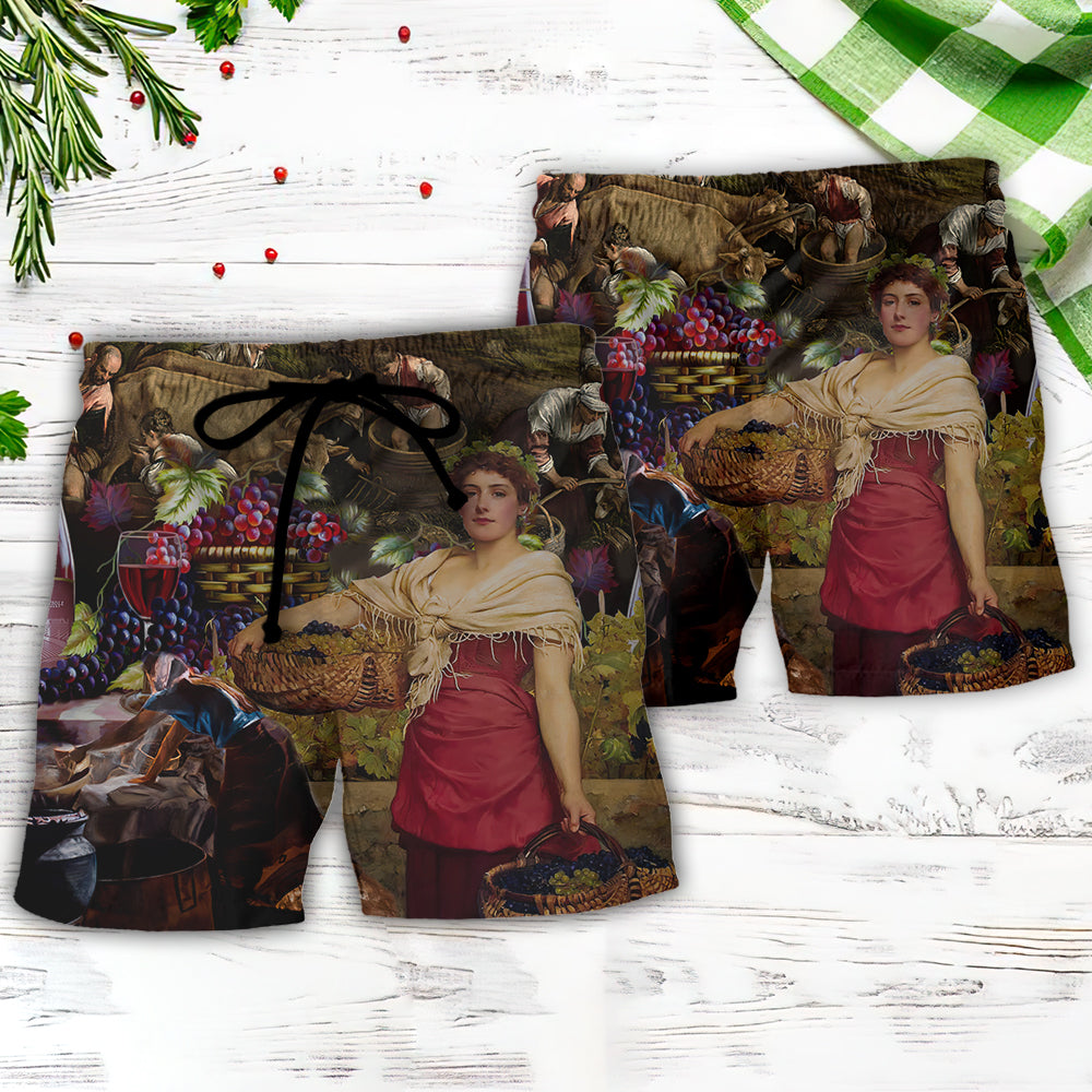 Wine Beach Shorts Pattern Detail For Outdoor Activities And Weekend Casual Style