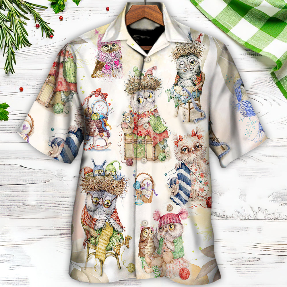 Owl Knitting Hawaiian Shirt Button Front Artwork For Warm Weather Events
