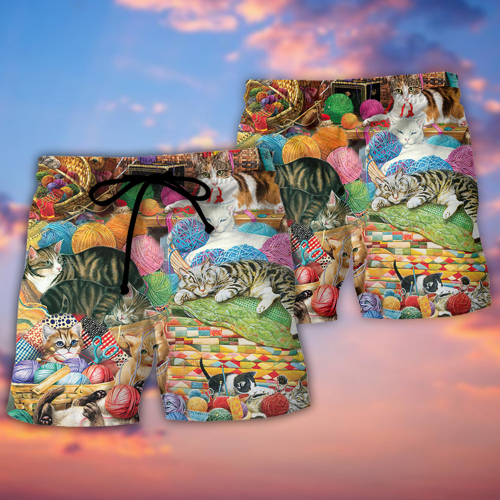 Cat Beach Shorts Pattern Detail For Resort Wear And Relaxed Casual Wear