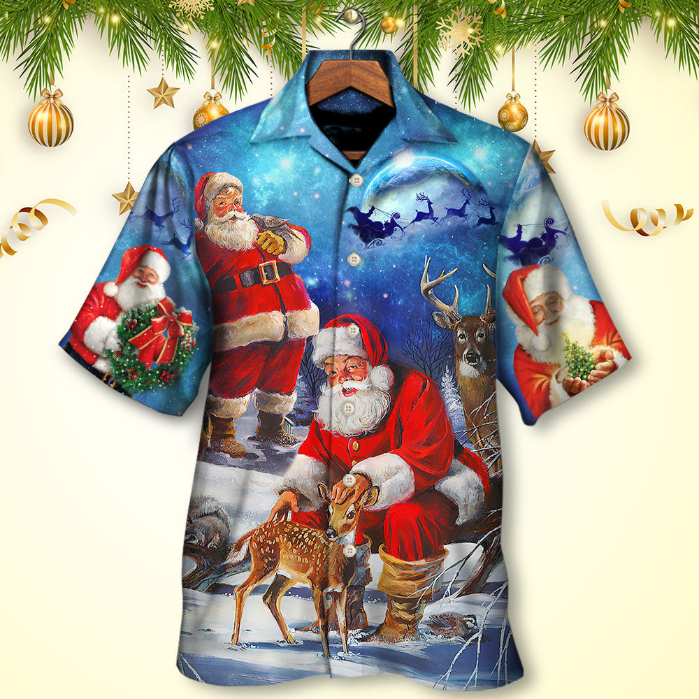 Christmas Santa Night Sky Hawaiian Shirt Artwork View For Weekend Travel And Beach Style